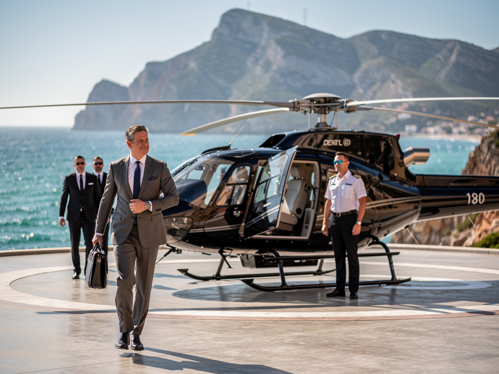 VIP helicopter transfer on a private helipad